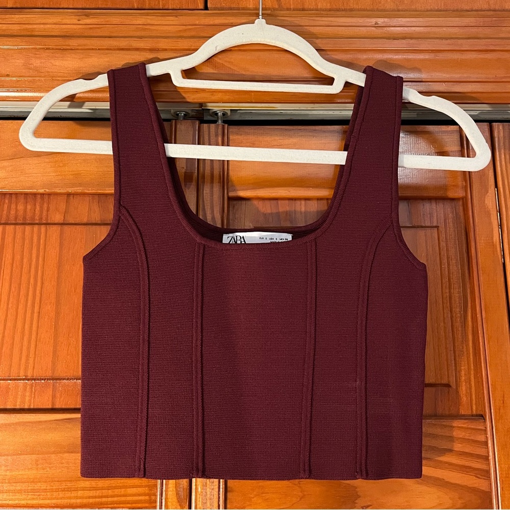 Zara burgundy crop top